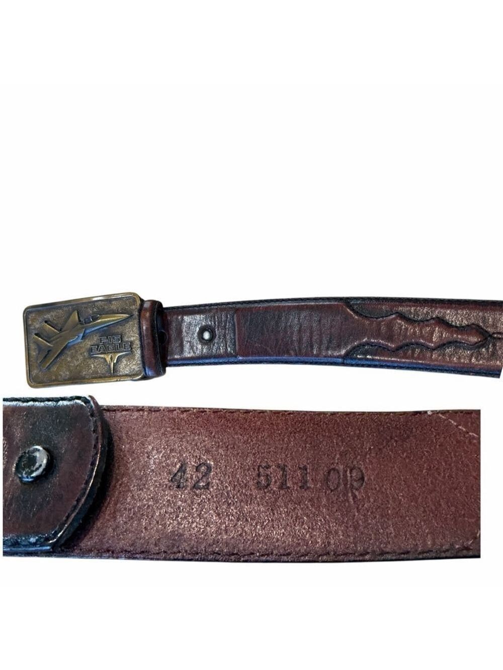 Silver Creek Leather Belt Vintage Brass Buckle 42 Inch - Picture 3 of 8